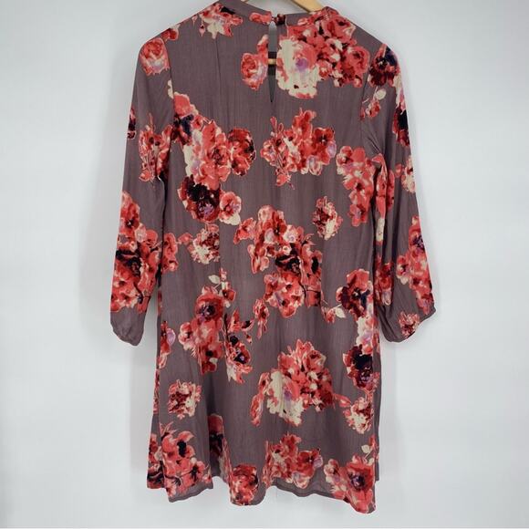 Sugar Lips Mini Swing Dress Tunic Mauve Pink Red Floral Crinkle Gauze Small - Picture 2 of 7